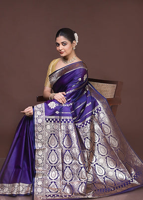 Blue Banarasi Silk Saree With Blouse Piece