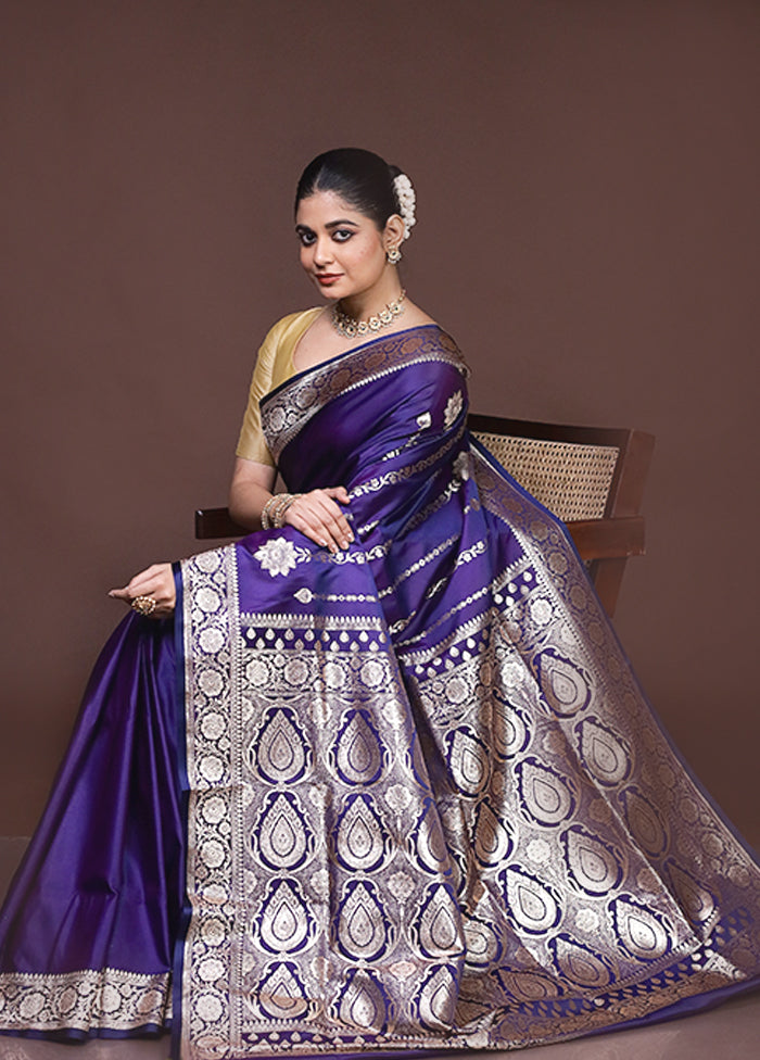 Blue Banarasi Silk Saree With Blouse Piece