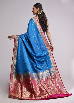 Blue Banarasi Silk Saree With Blouse Piece
