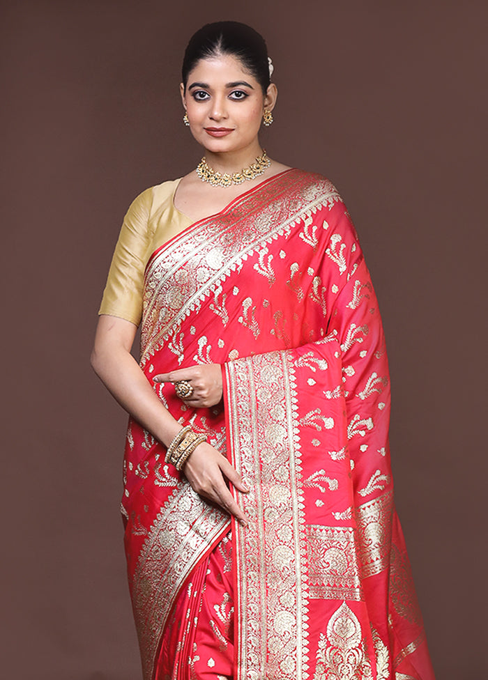 Red Banarasi Silk Saree With Blouse Piece