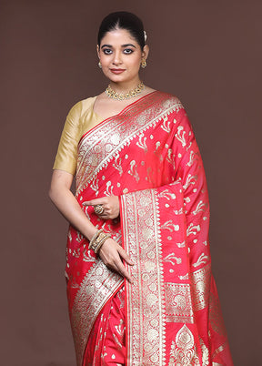 Red Banarasi Silk Saree With Blouse Piece