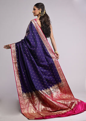 Blue Banarasi Silk Saree With Blouse Piece