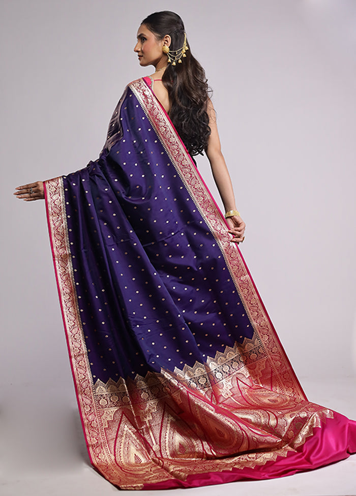 Blue Banarasi Silk Saree With Blouse Piece