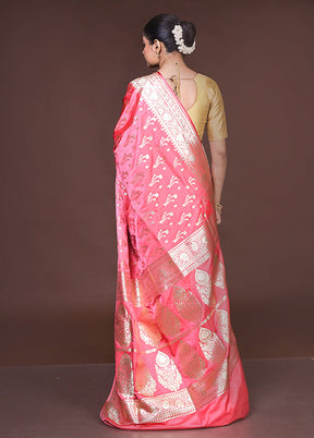 Pink Banarasi Silk Saree With Blouse Piece