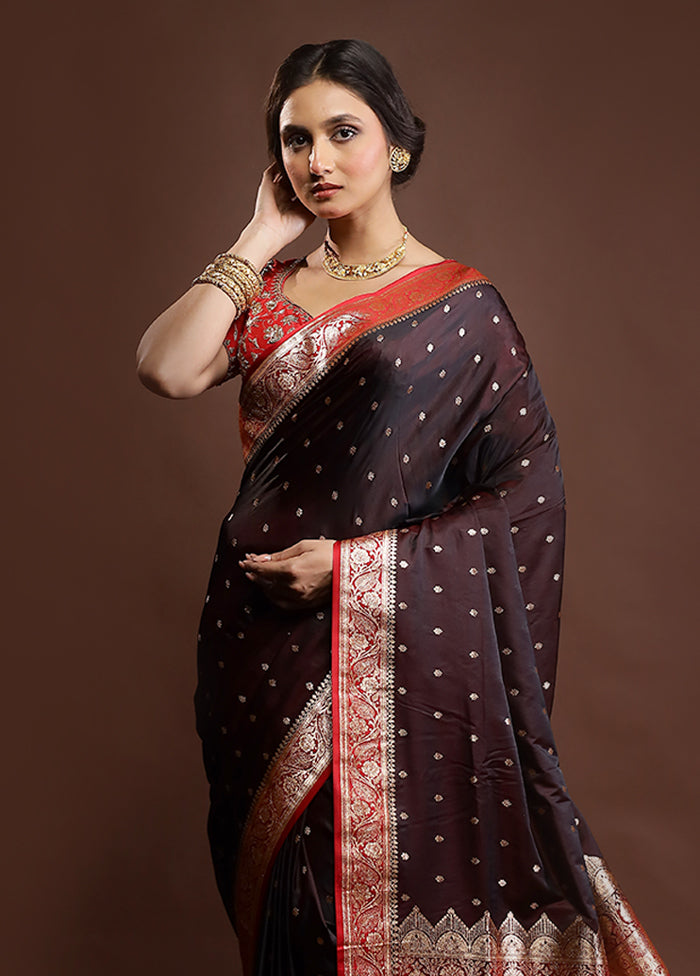 Brown Banarasi Silk Saree With Blouse Piece