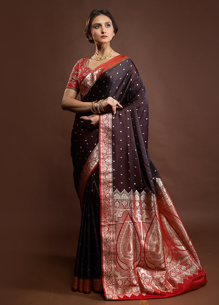 Brown Banarasi Silk Saree With Blouse Piece