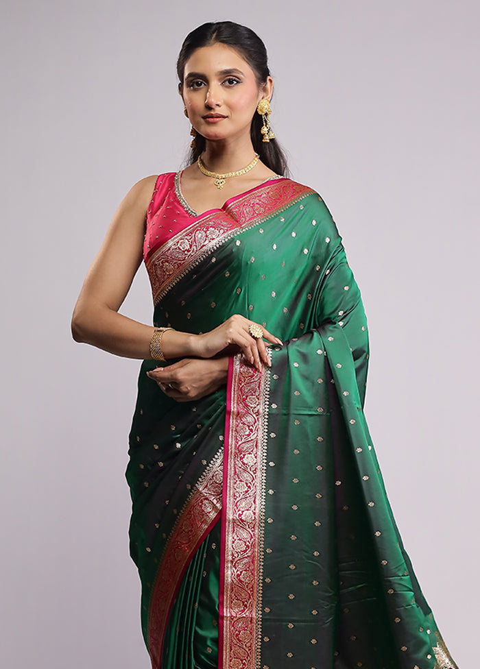 Green Banarasi Silk Saree With Blouse Piece