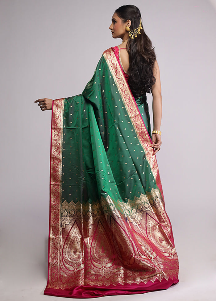 Green Banarasi Silk Saree With Blouse Piece