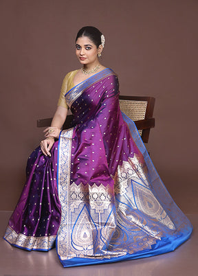 Purple Banarasi Silk Saree With Blouse Piece