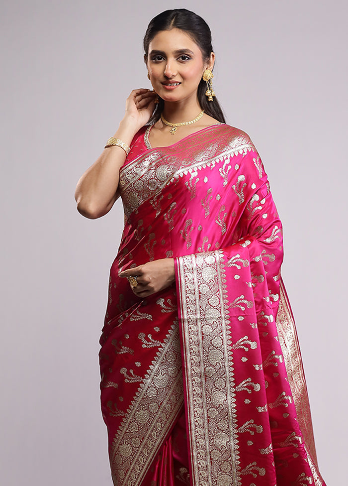 Pink Banarasi Silk Saree With Blouse Piece