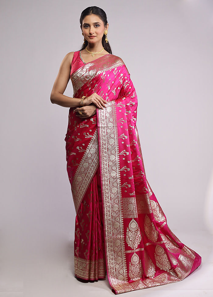 Pink Banarasi Silk Saree With Blouse Piece