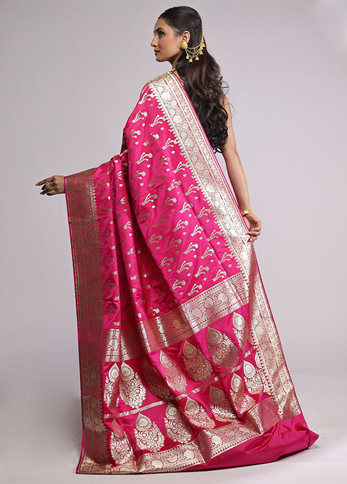 Pink Banarasi Silk Saree With Blouse Piece