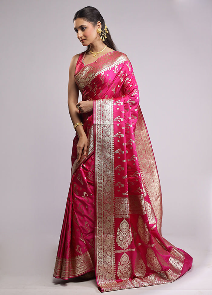 Pink Banarasi Silk Saree With Blouse Piece