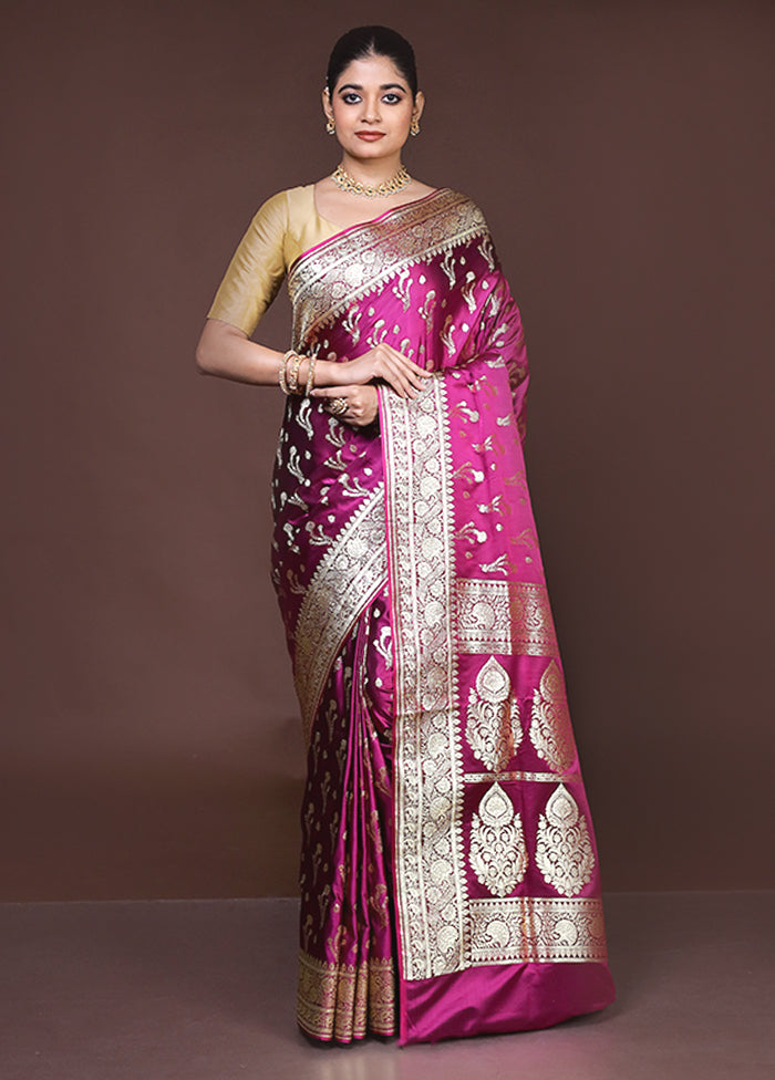 Pink Banarasi Silk Saree With Blouse Piece