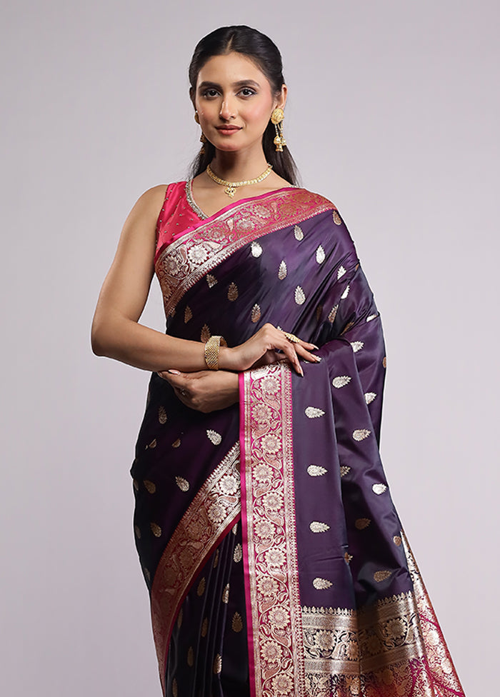 Purple Banarasi Silk Saree With Blouse Piece