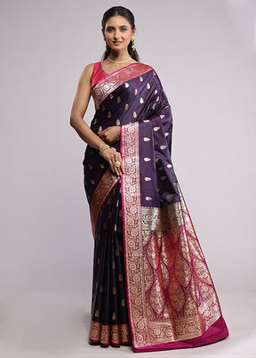 Purple Banarasi Silk Saree With Blouse Piece