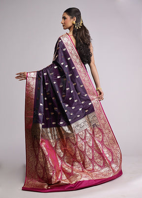 Purple Banarasi Silk Saree With Blouse Piece