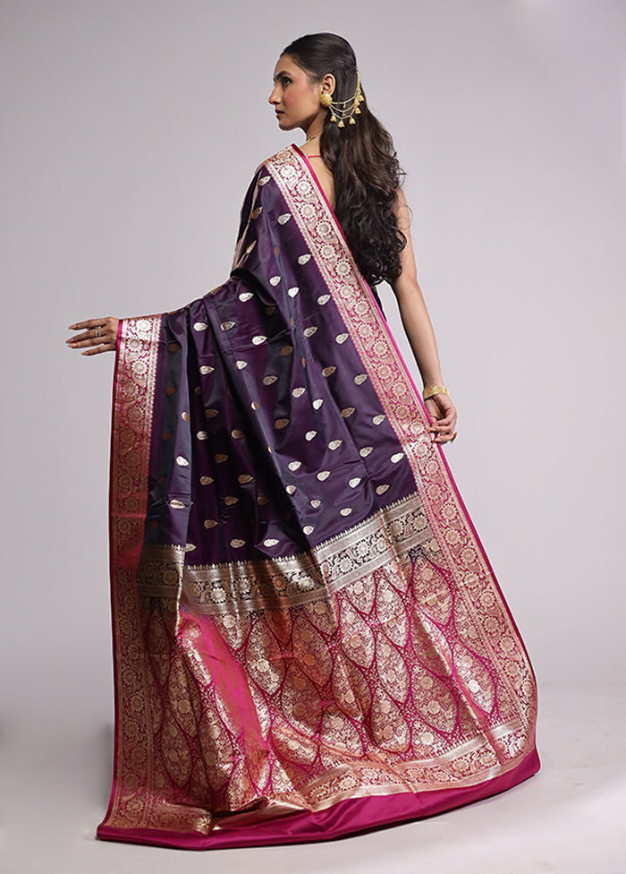 Purple Banarasi Silk Saree With Blouse Piece