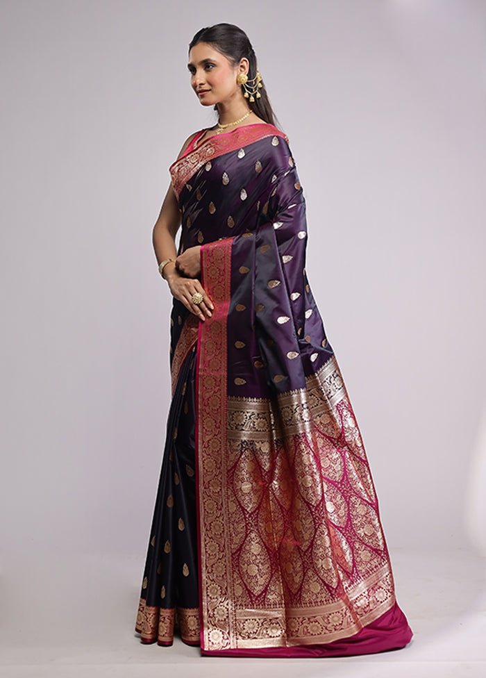Purple Banarasi Silk Saree With Blouse Piece
