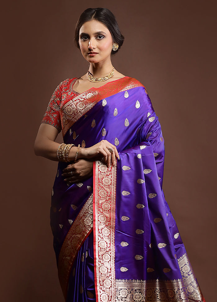 Blue Banarasi Silk Saree With Blouse Piece