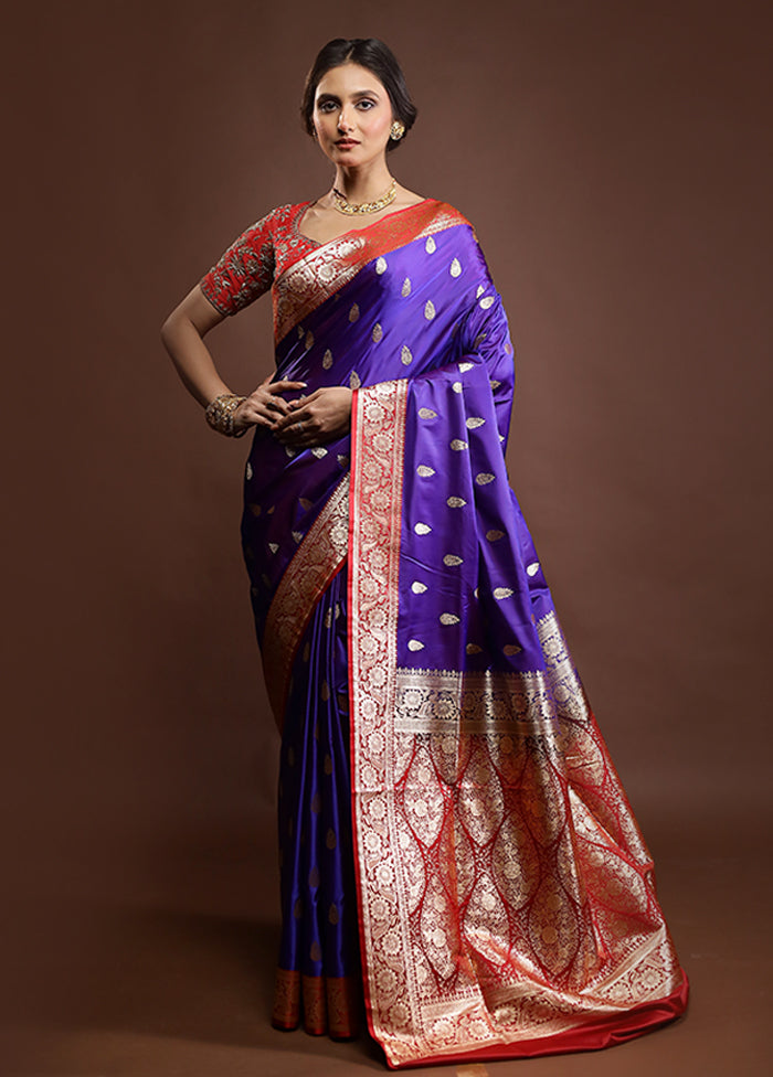 Blue Banarasi Silk Saree With Blouse Piece