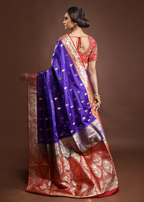 Blue Banarasi Silk Saree With Blouse Piece