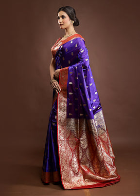 Blue Banarasi Silk Saree With Blouse Piece