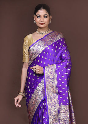 Purple Banarasi Silk Saree With Blouse Piece