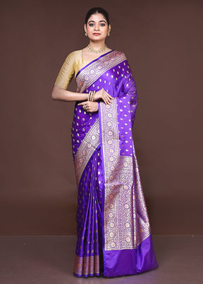 Purple Banarasi Silk Saree With Blouse Piece