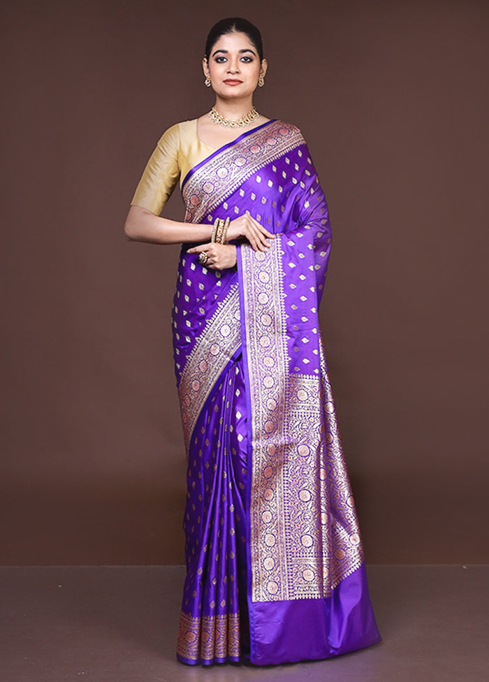 Purple Banarasi Silk Saree With Blouse Piece