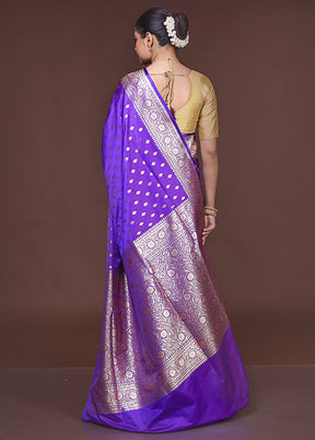 Purple Banarasi Silk Saree With Blouse Piece