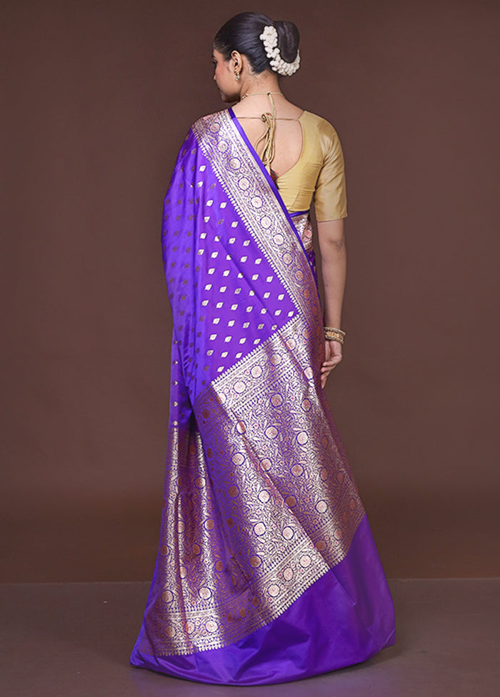 Purple Banarasi Silk Saree With Blouse Piece