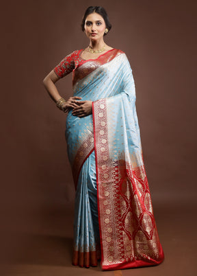 Blue Banarasi Silk Saree With Blouse Piece