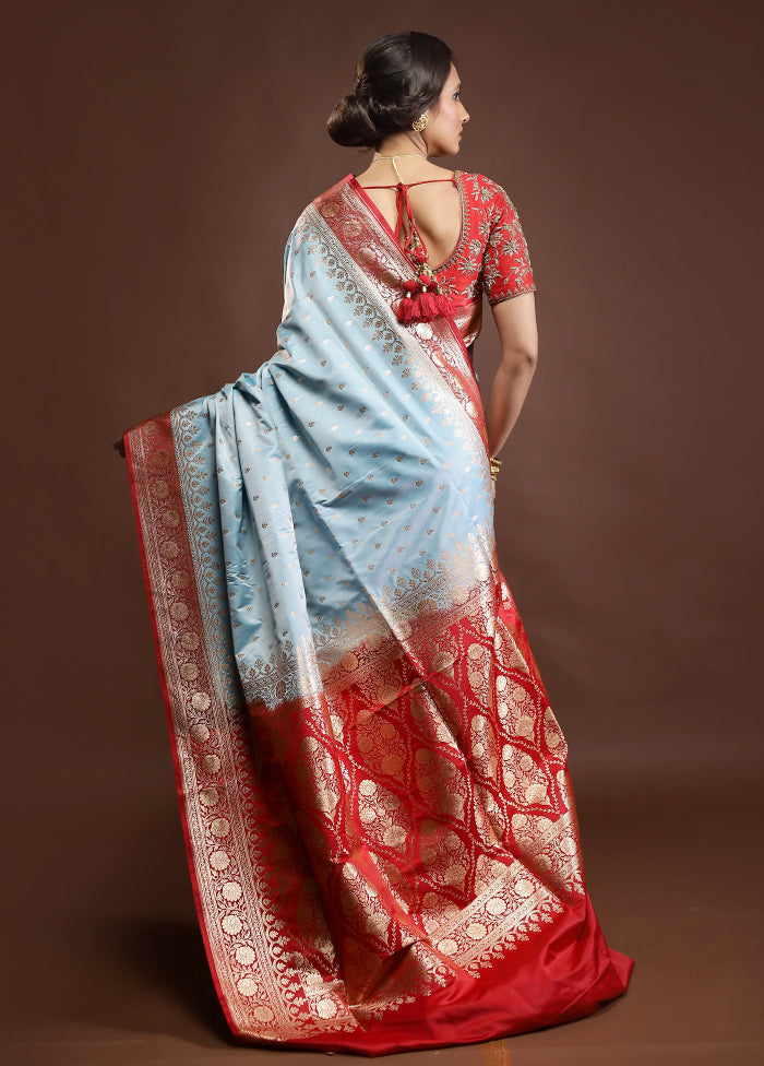 Blue Banarasi Silk Saree With Blouse Piece