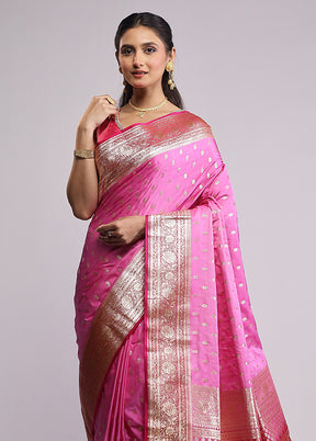 Pink Banarasi Silk Saree With Blouse Piece