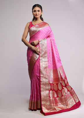Pink Banarasi Silk Saree With Blouse Piece