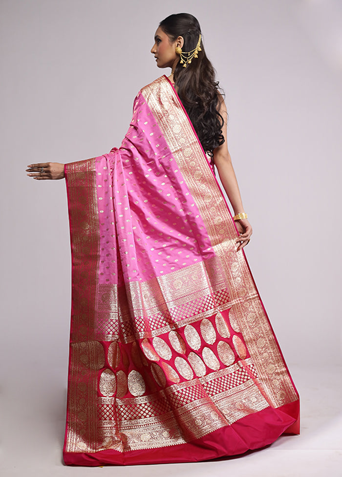 Pink Banarasi Silk Saree With Blouse Piece