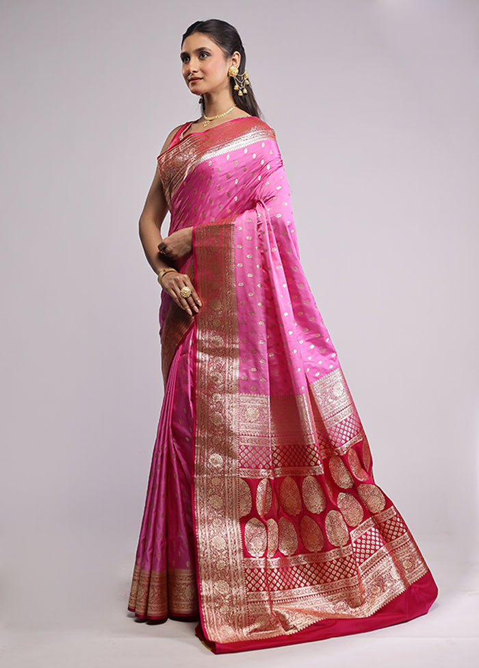 Pink Banarasi Silk Saree With Blouse Piece