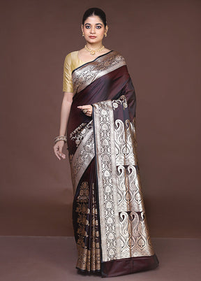 Brown Banarasi Silk Saree With Blouse Piece