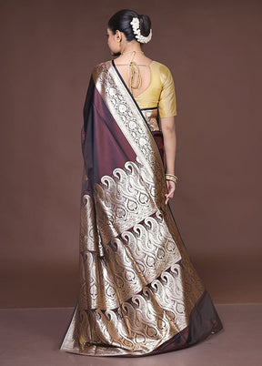Brown Banarasi Silk Saree With Blouse Piece