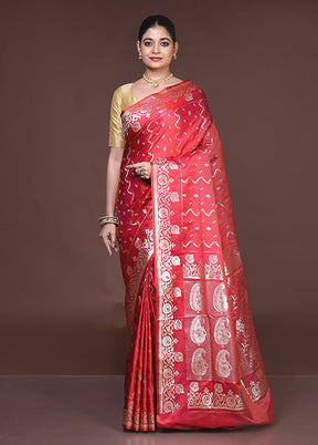 Red Banarasi Silk Saree With Blouse Piece