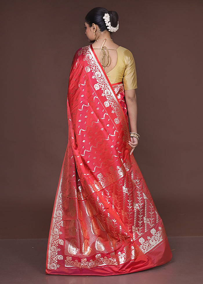 Red Banarasi Silk Saree With Blouse Piece