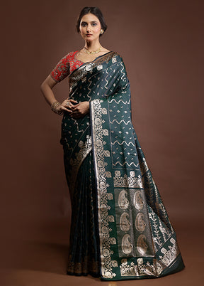 Green Banarasi Silk Saree With Blouse Piece