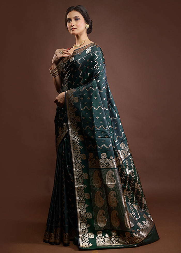 Green Banarasi Silk Saree With Blouse Piece