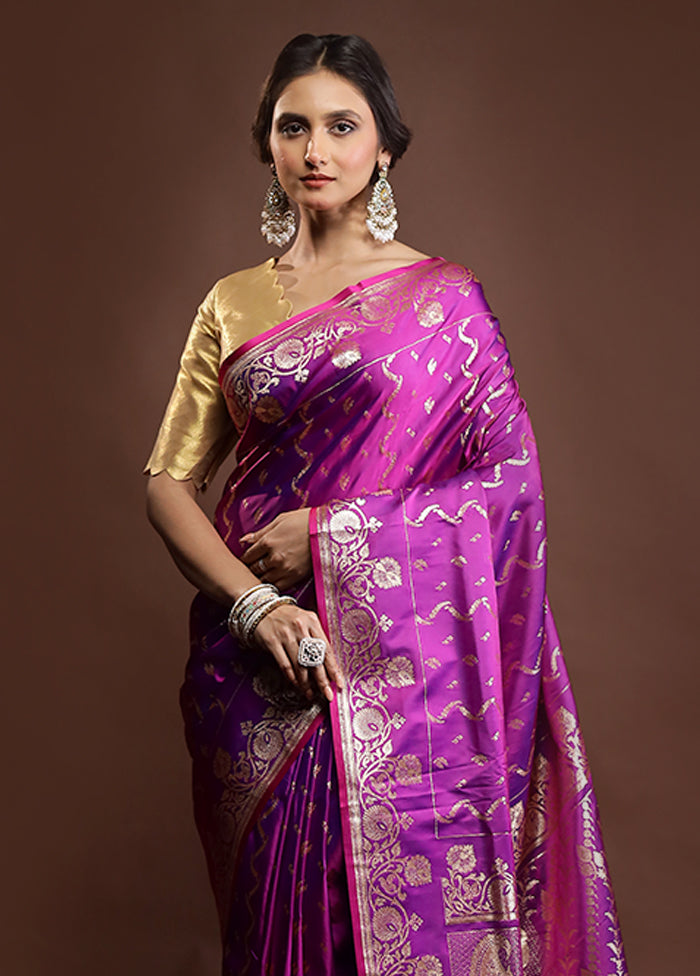Purple Banarasi Silk Saree With Blouse Piece