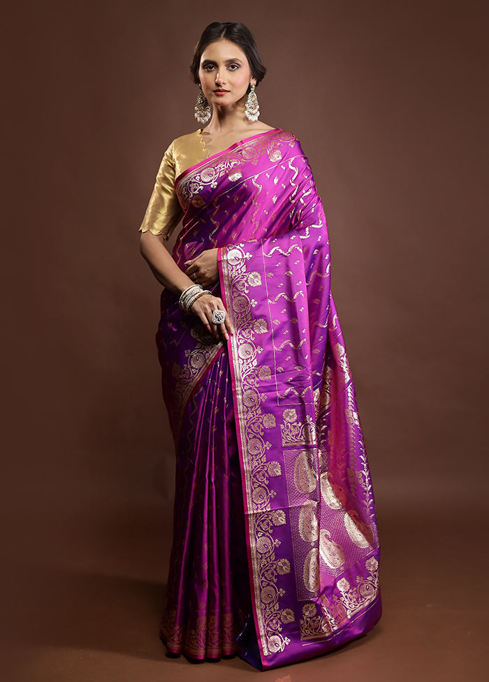 Purple Banarasi Silk Saree With Blouse Piece