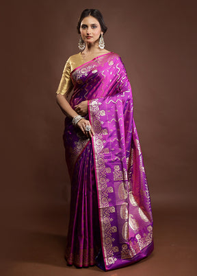 Purple Banarasi Silk Saree With Blouse Piece