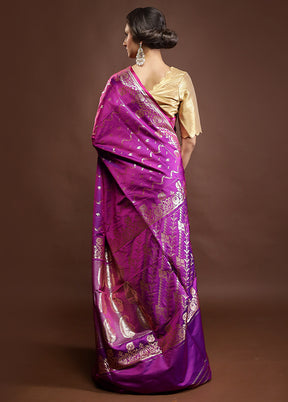 Purple Banarasi Silk Saree With Blouse Piece