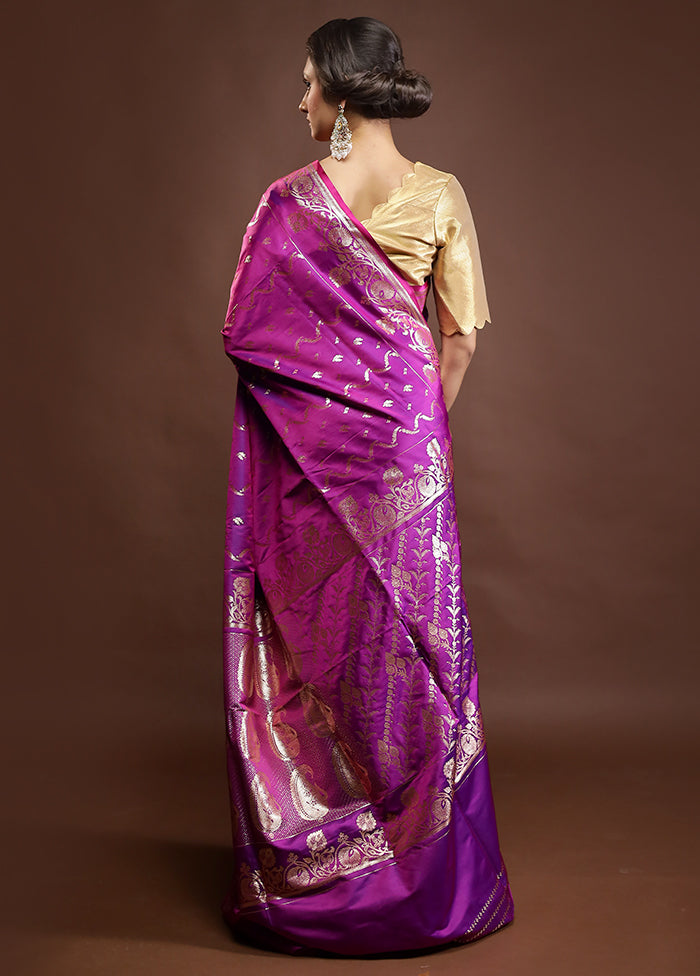 Purple Banarasi Silk Saree With Blouse Piece