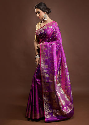 Purple Banarasi Silk Saree With Blouse Piece
